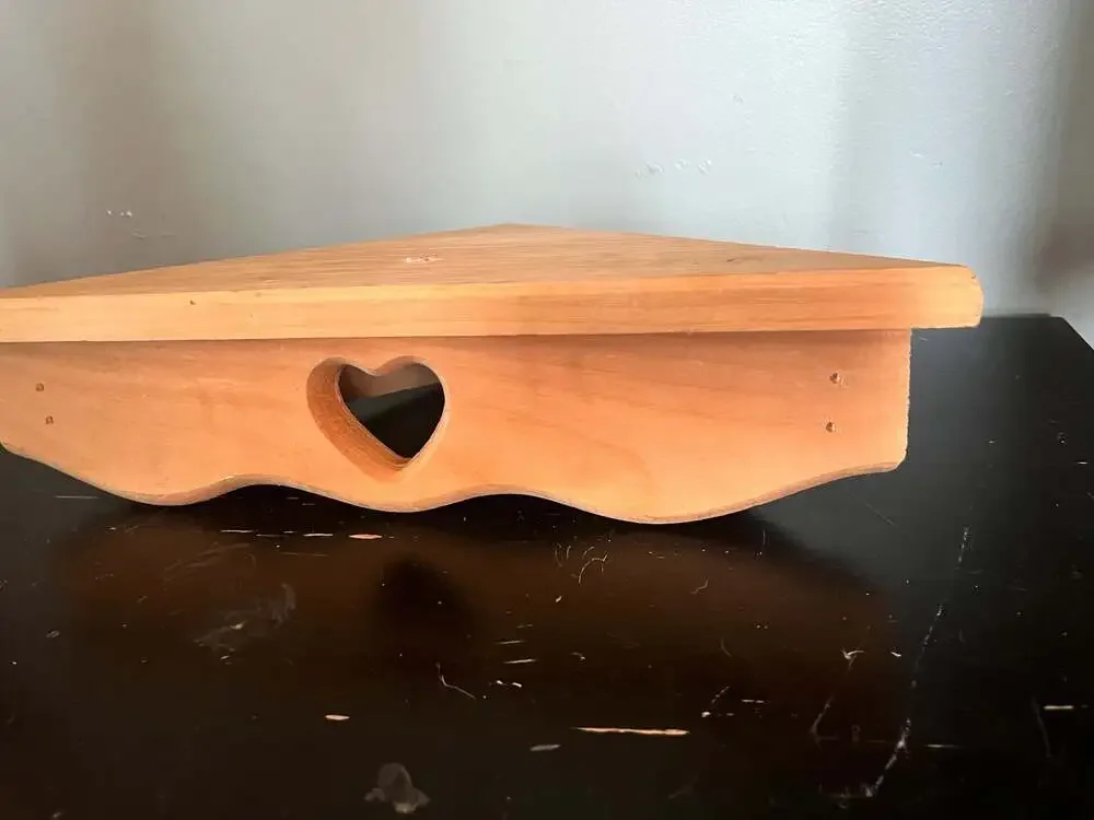 Vintage Wooden Corner Wall Shelf with Heart Cutout